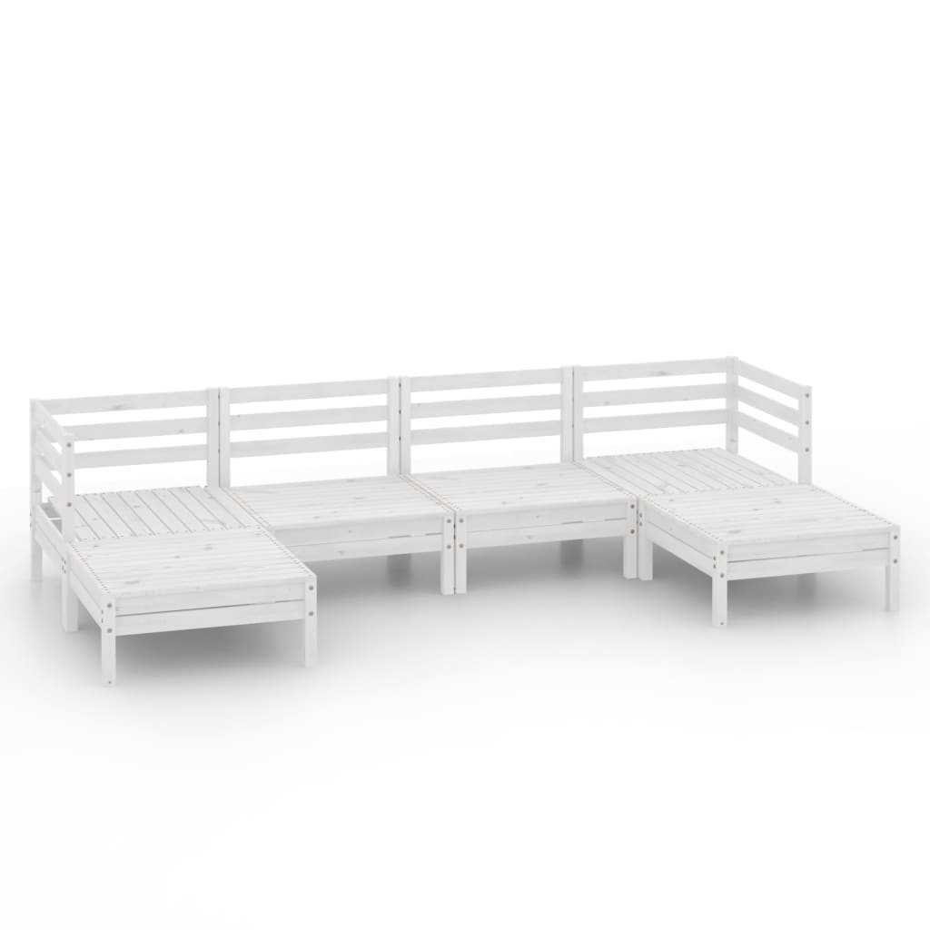 6-tlg. Garten-Lounge-Set Weiss Massivholz Kiefer